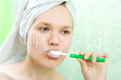 young beauty woman clean teeth tooth-brush