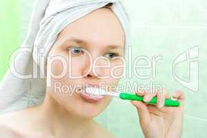 young beauty woman clean teeth tooth-brush
