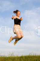 woman jump in field