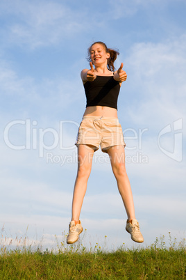 woman jump in field