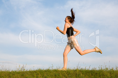 woman run in field