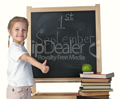 little girl and blackboard