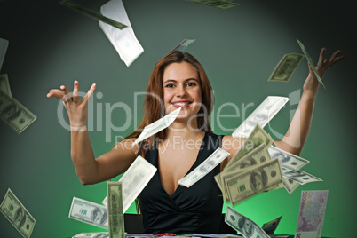 Poker player in casino with cards and chips