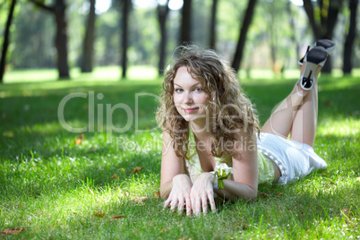 beauty girl and green grass