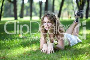beauty girl and green grass