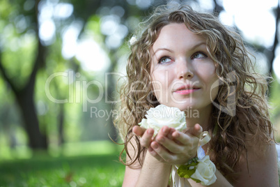 beauty girl and green grass