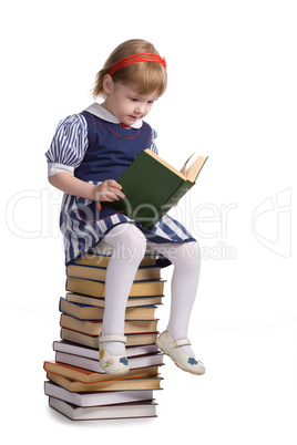 little baby with books isolated