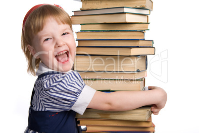 little baby with books isolated