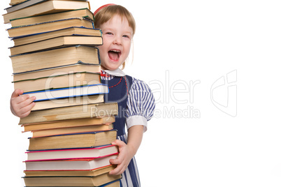 little baby with books isolated