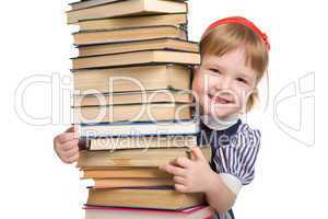 little baby with books isolated