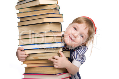 little baby with books isolated