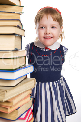 little baby with books isolated