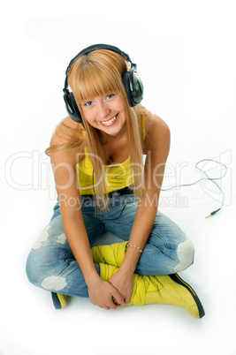 woman in headphones
