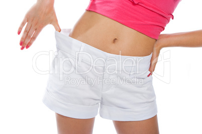 thin waist woman in big shorts
