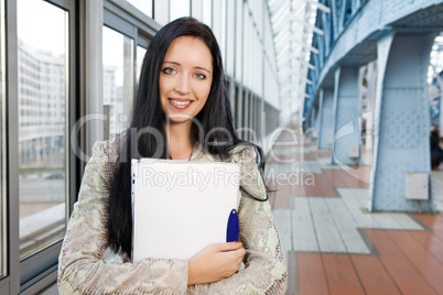 young woman with document