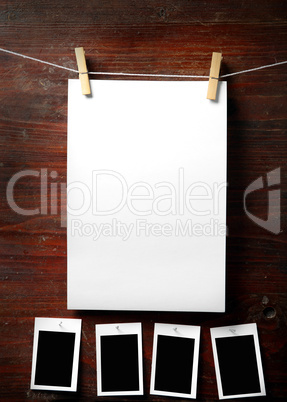 Photo paper attach to rope with clothes pins
