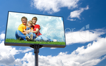 white bill board advertisement under sky with clouds