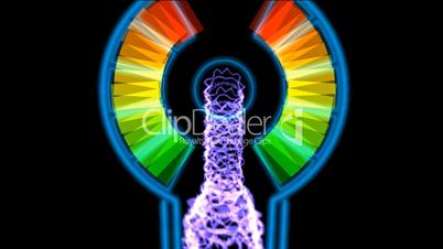 Energy emission tower with pulsing blue waves motion graphic.Engine,turbine,machinery,water,keys,locks,technology,particle,Design,pattern,symbol,dream,vision,idea,creativity,creative,vj,beautiful,art,decorative,mind,Game,Led,neon lights,modern,stylish,diz