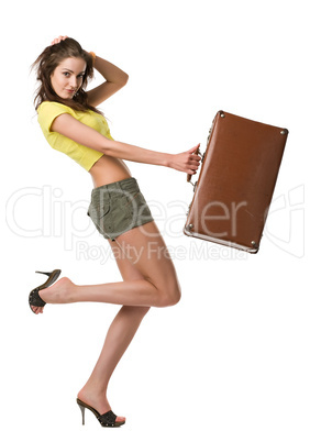 happy woman with suitcase