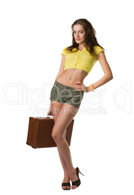 happy woman with suitcase