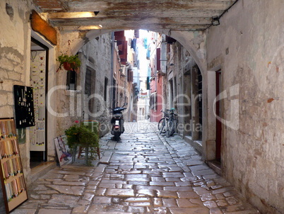 Croatia. Istria. Rovinj. Narrow marble croatian small street