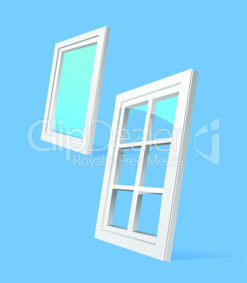 perspective plastic window illustration on blue background