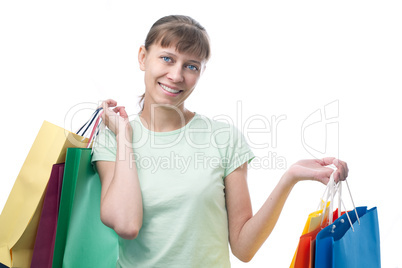 happy woman with shopping bags