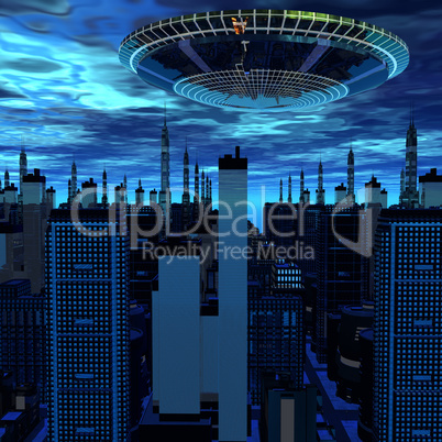 UFO über Wolkenkratzern