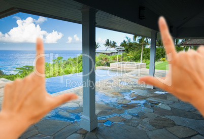 Hands Framing Breathtaking Hawaiian Ocean View Deck
