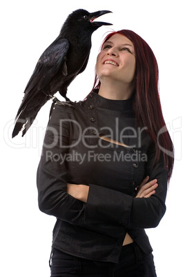 smiling witch with raven
