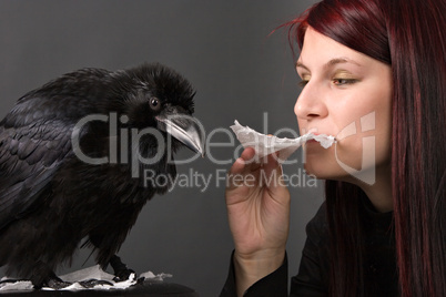 young woman with raven