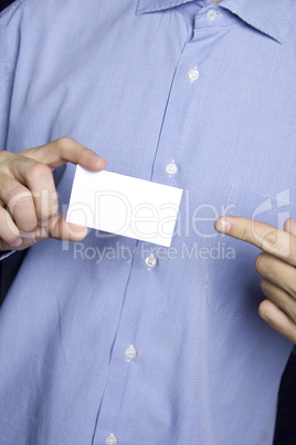 Business man holding blank card
