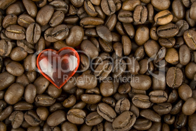 Coffee beans and red heart