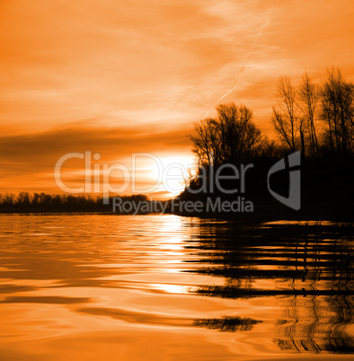 red river landscape with sunset