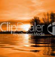 red river landscape with sunset