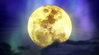 loopable background moon in space with stars and nebula, dark clouds
