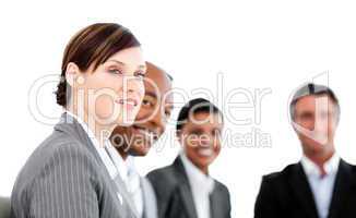 Portrait of smiling businesspeople listenning a presentation