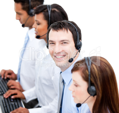 Portrait of smiling businessteam with an headset