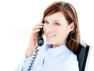 Portrait of a caucasian  businesswoman answering the phone