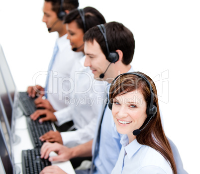 Concentrated businessteam with headset on