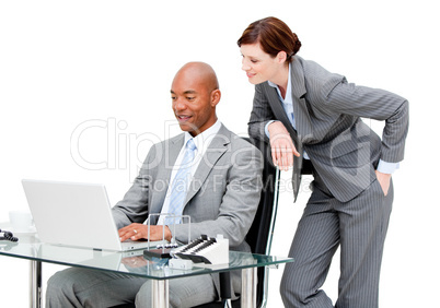 Business partners working on the computer