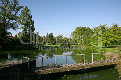 Lake in park, castle in  Lednice