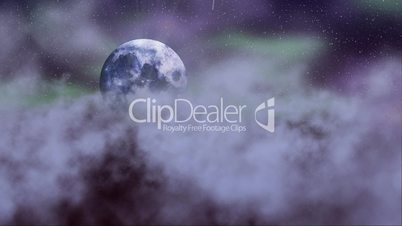 loopable flying through clouds on night sky with full moon