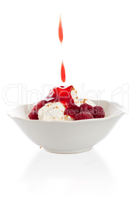 Icecream with raspberries
