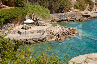 Beach of luxury hotel, Crete, Greece