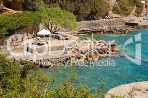 Beach of luxury hotel, Crete, Greece