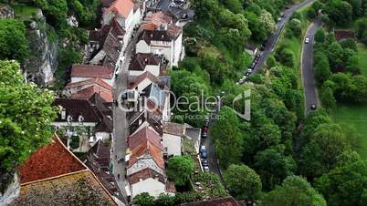 garden and town in Rocamadour, France