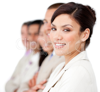 Confident business people standing in a line