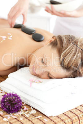 Cute woman having a flower