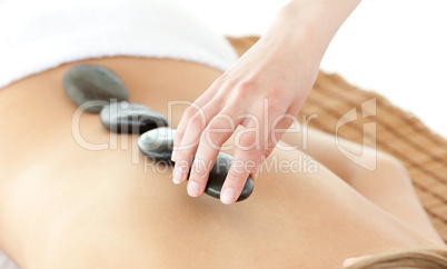 Close-up of a caucasian woman lying on a massage table